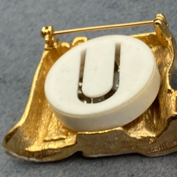 Christmas Pin Brooch House As Is Gold White Snow Green Tree Red Candy Canes - Picture 7 of 9